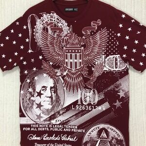 Contender XL Maroon Patriotic Print Eagle Money‎ Stars T-Shirt